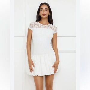 Hello Molly Downtown Diva Lace Bubble Mini‎ Dress White